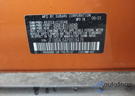 2023 Subaru Wrx Limited z USA, uszkodzony, nr VIN JF1VBAL64P9818476